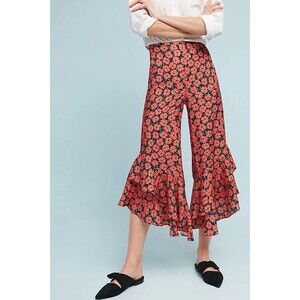 Anthropologie ETT:TWA Ruffle Hem Pants Size 6 Floral Wide Leg Virginie